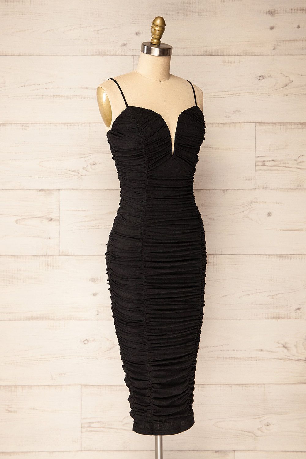 Caen Black | Ruched Fitted Midi Dress sold by Boutique 1861 product image thumbnail 3