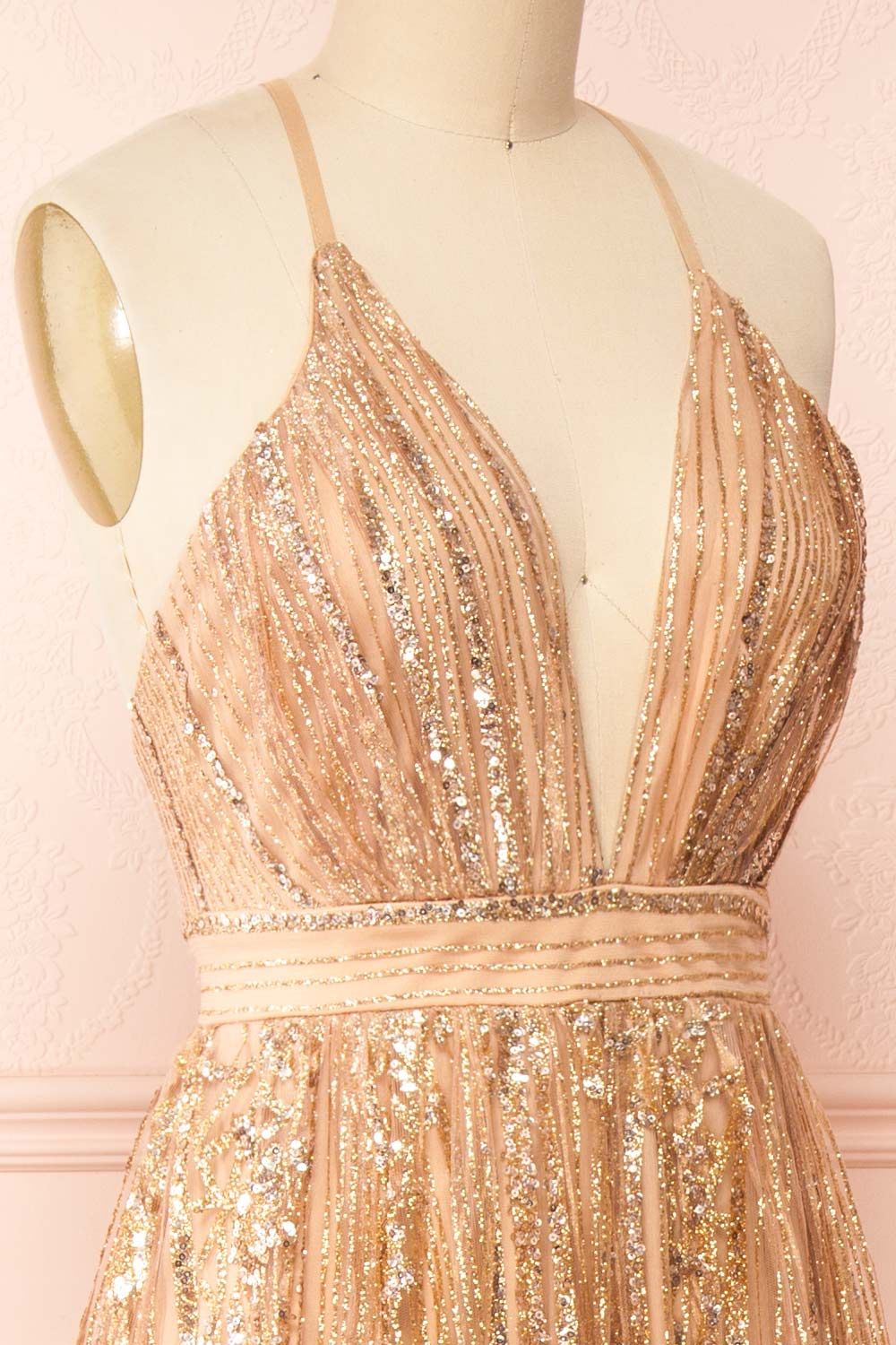 Andra Rose Gold | Plunging Neckline Sparkling Maxi Dress sold by Boutique 1861 product image thumbnail 4