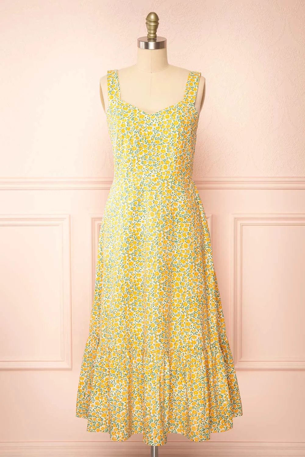 Roselys | Orange Floral Midi Dress sold by Boutique 1861