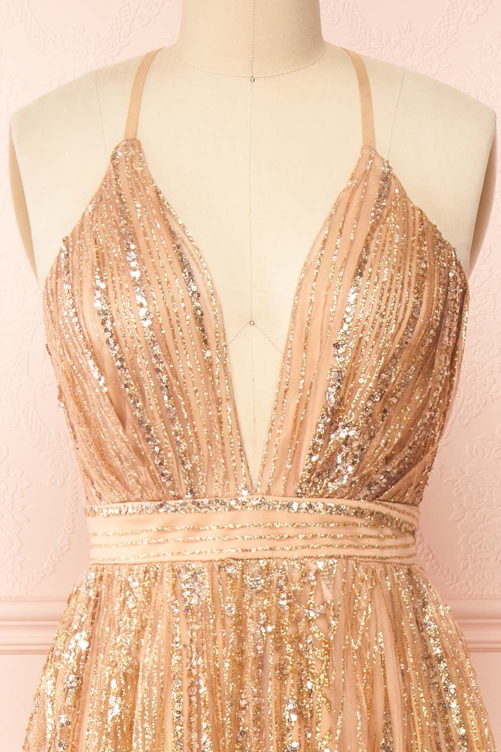 Andra Rose Gold | Plunging Neckline Sparkling Maxi Dress sold by Boutique 1861 product image thumbnail 2