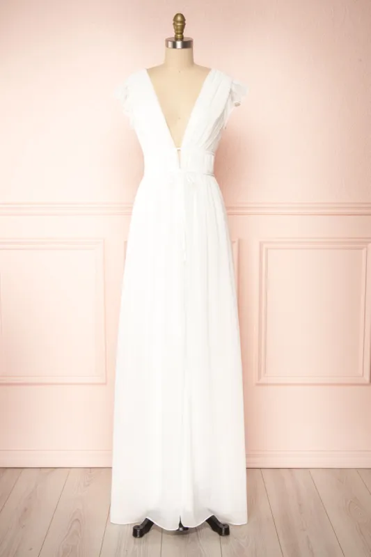 Leony Ivory | V-Neck Chiffon Maxi Dress sold by Boutique 1861