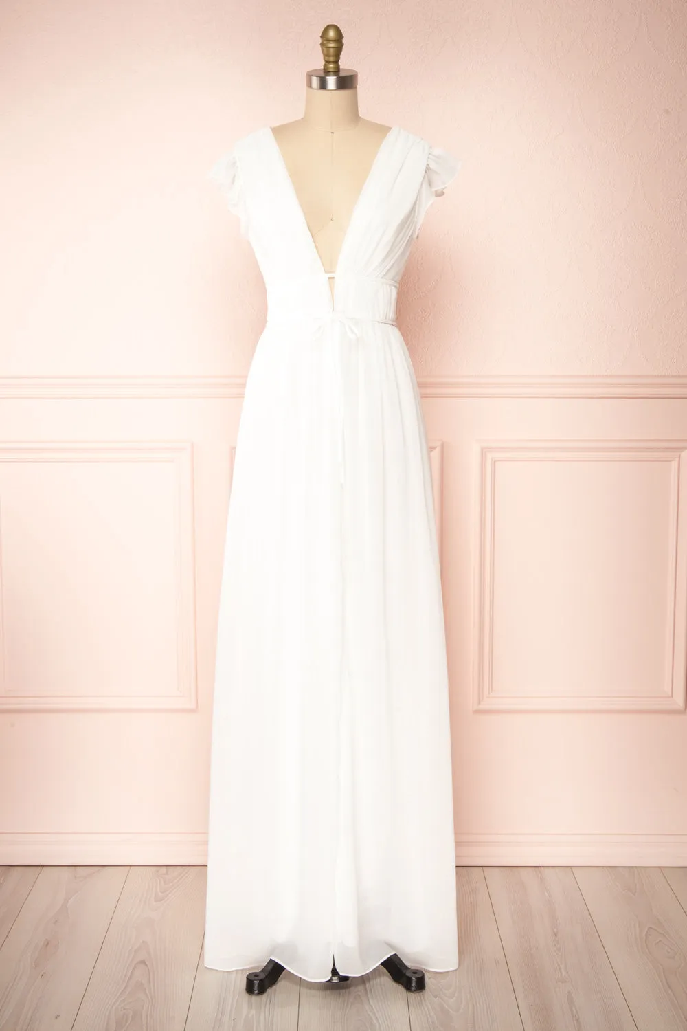 Leony Ivory | V-Neck Chiffon Maxi Dress sold by Boutique 1861