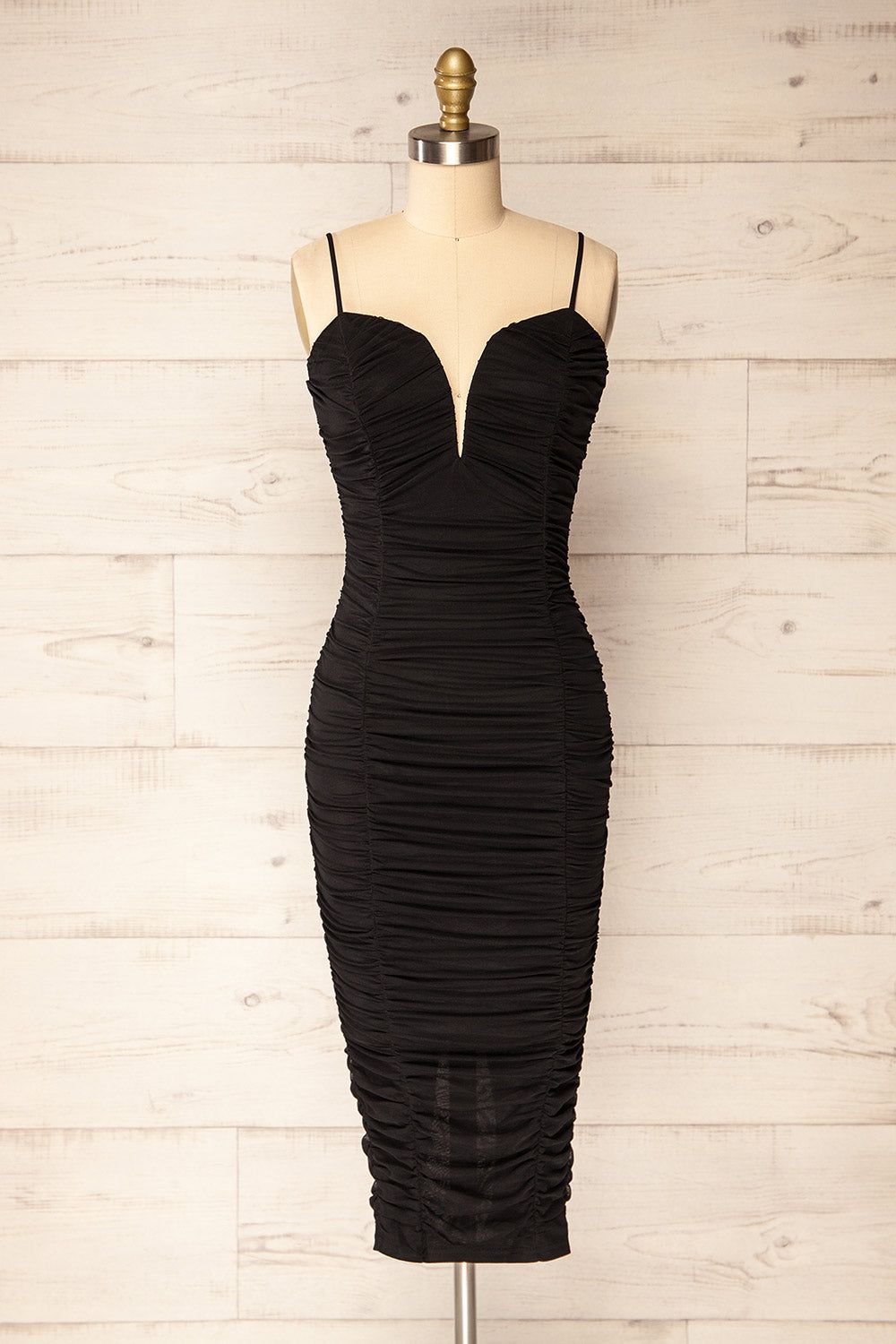 Caen Black | Ruched Fitted Midi Dress sold by Boutique 1861
