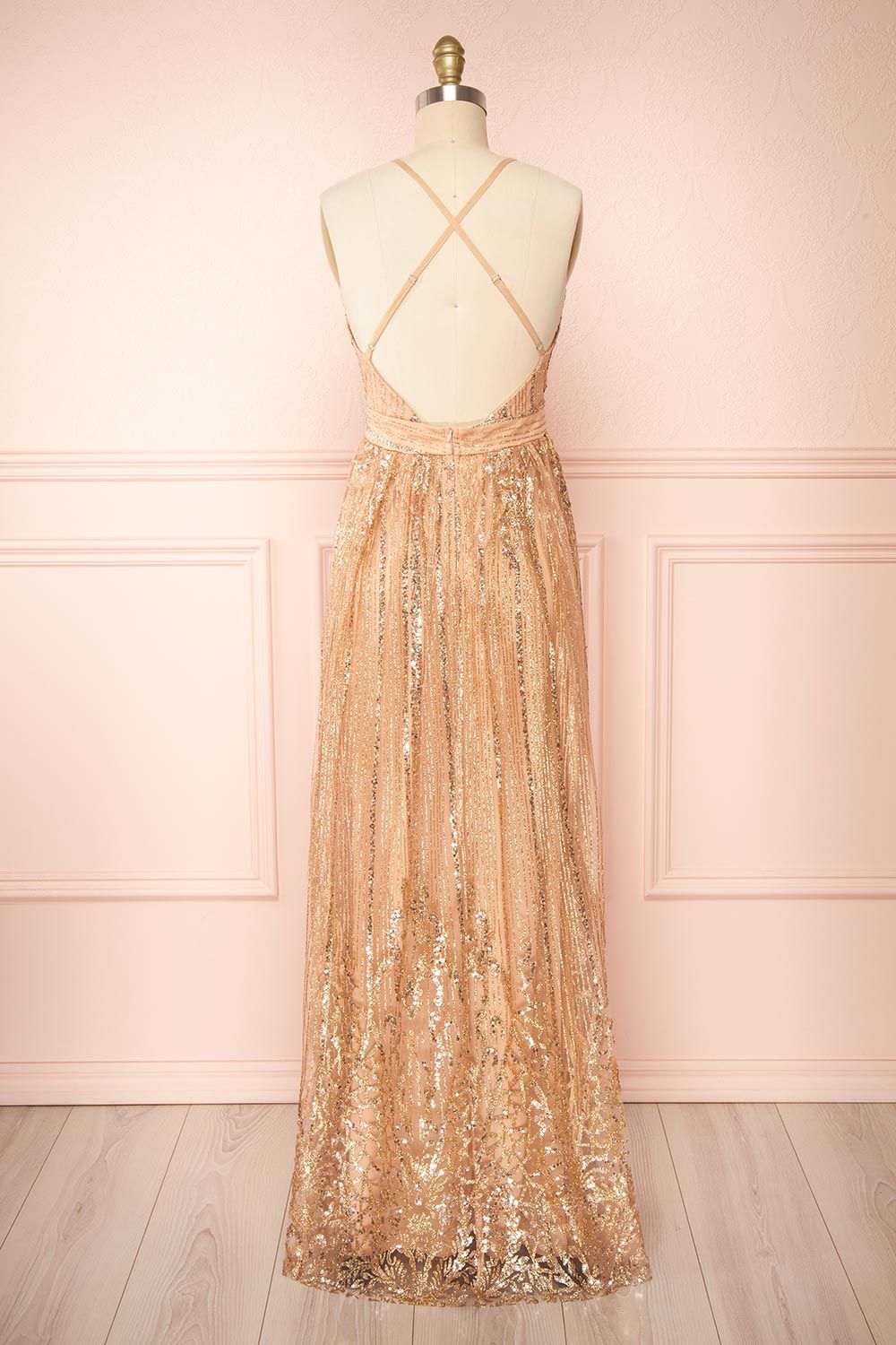 Andra Rose Gold | Plunging Neckline Sparkling Maxi Dress sold by Boutique 1861 product image thumbnail 5