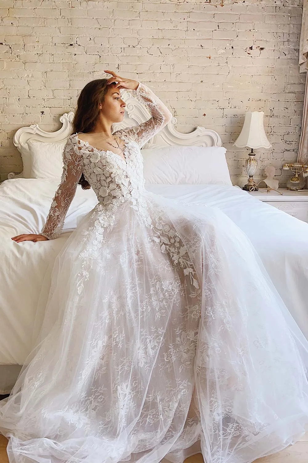 Anaissa | Long Sleeve Backless Bridal Gown w/ Train sold by Boutique 1861 product image thumbnail 2