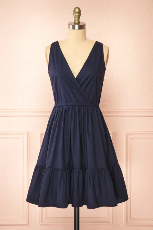 Lenora Navy | Short A-line Dress w/ Elastic Waist made by Boutique 1861