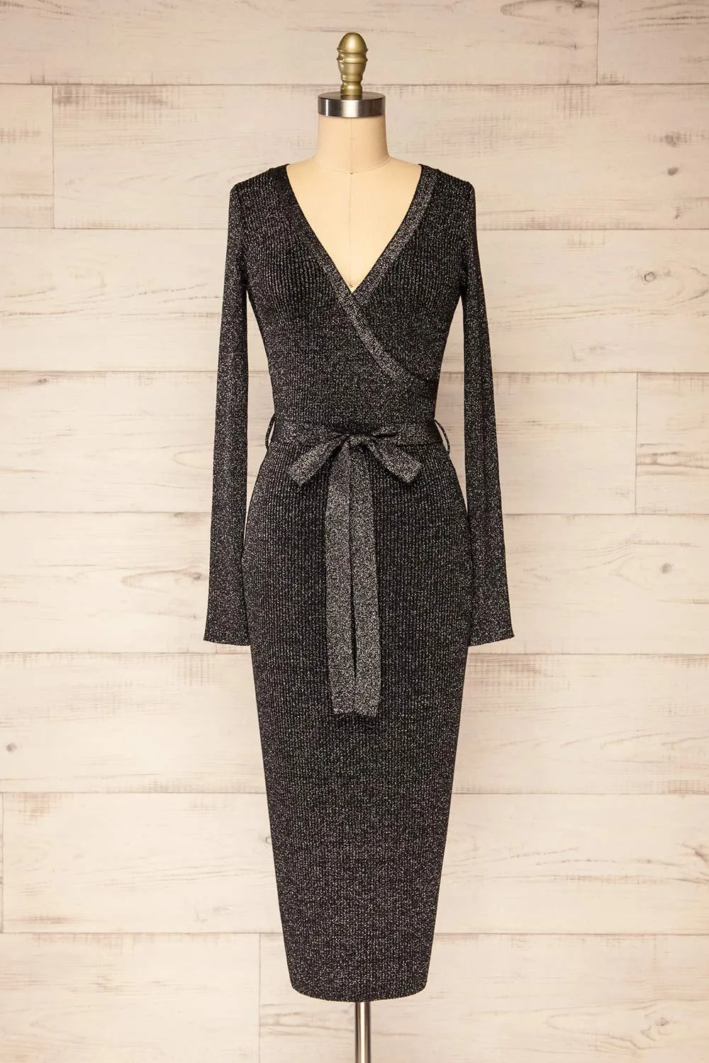 Punata | Black & Silver Ribbed Knit Midi Dress sold by Boutique 1861