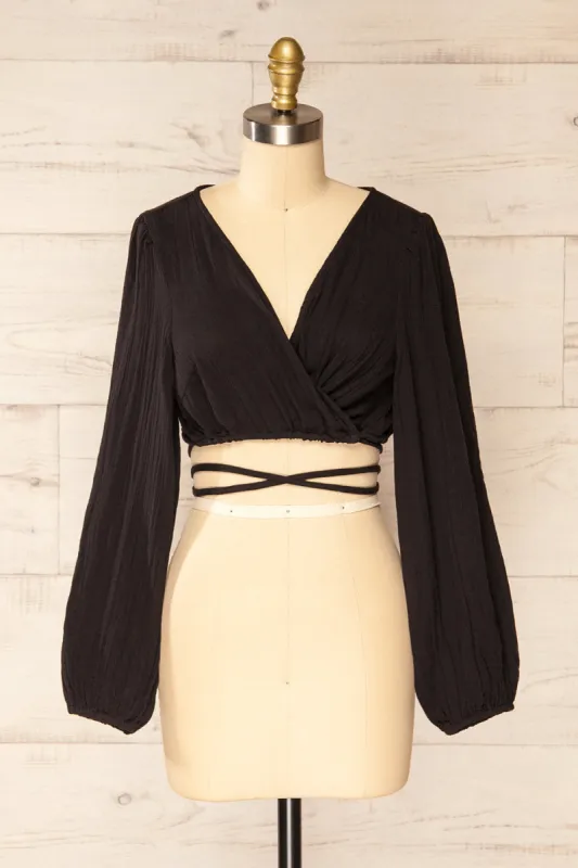 Lormont Black | Waist Tie Crop Top sold by Boutique 1861