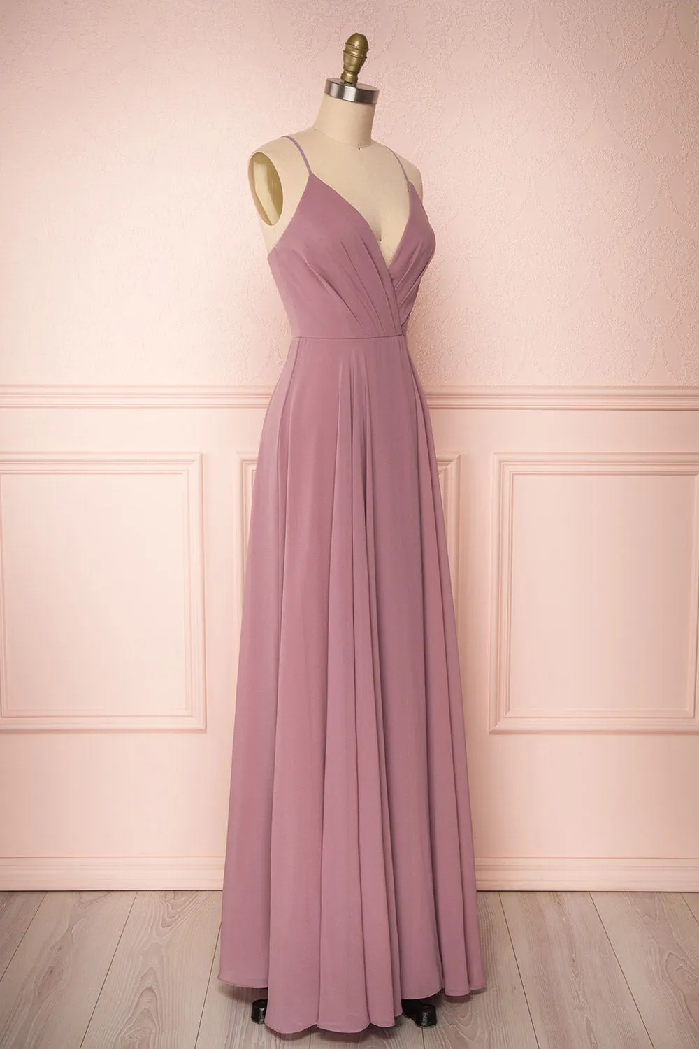 Aelis Mauve | Pleated Plunging V-Neckline Gown sold by Boutique 1861 product image thumbnail 4