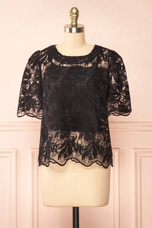 Selah Black | Lace Top w/ Cropped Camisole sold by Boutique 1861