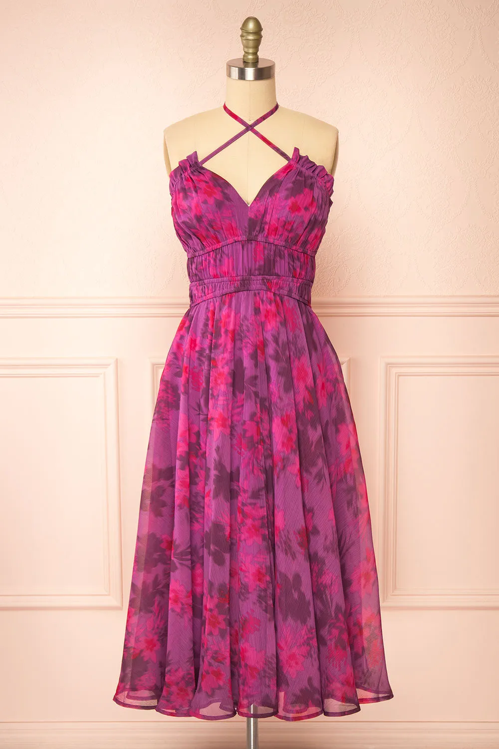 Jillian | Purple Floral Midi Dress sold by Boutique 1861
