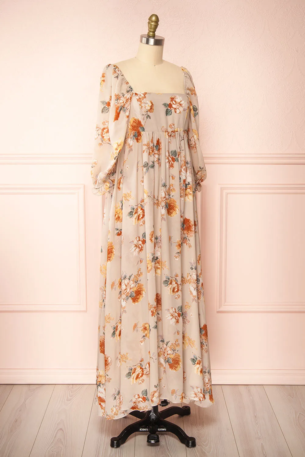 Merav | Taupe Empire Waist Floral Maxi Dress sold by Boutique 1861 product image thumbnail 4