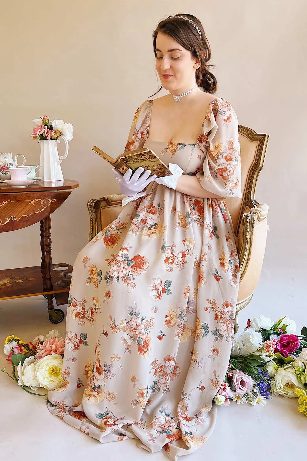 Merav | Taupe Empire Waist Floral Maxi Dress sold by Boutique 1861 product image thumbnail 2