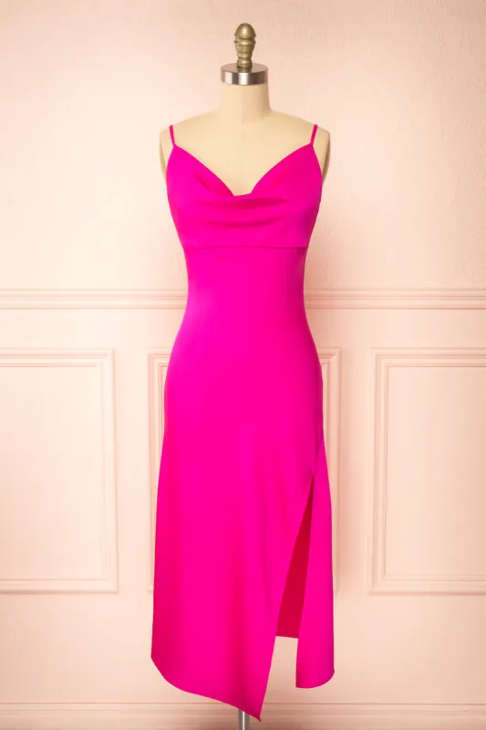 Octavia | Midi Fuchsia Slip Dress sold by Boutique 1861