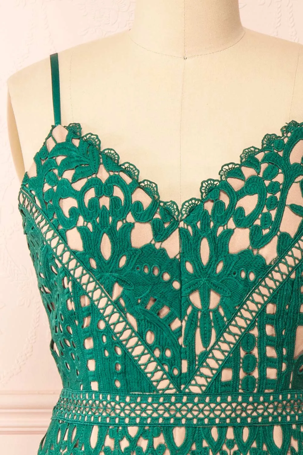 Indira | Fitted Midi Green Crocheted Lace Dress sold by Boutique 1861 product image thumbnail 3
