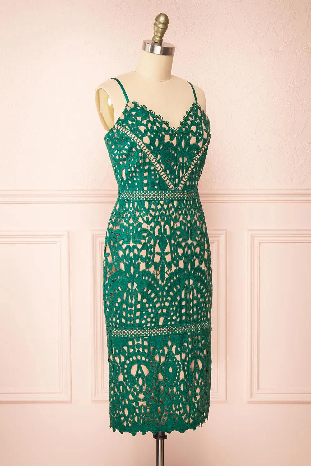 Indira | Fitted Midi Green Crocheted Lace Dress sold by Boutique 1861 product image thumbnail 4