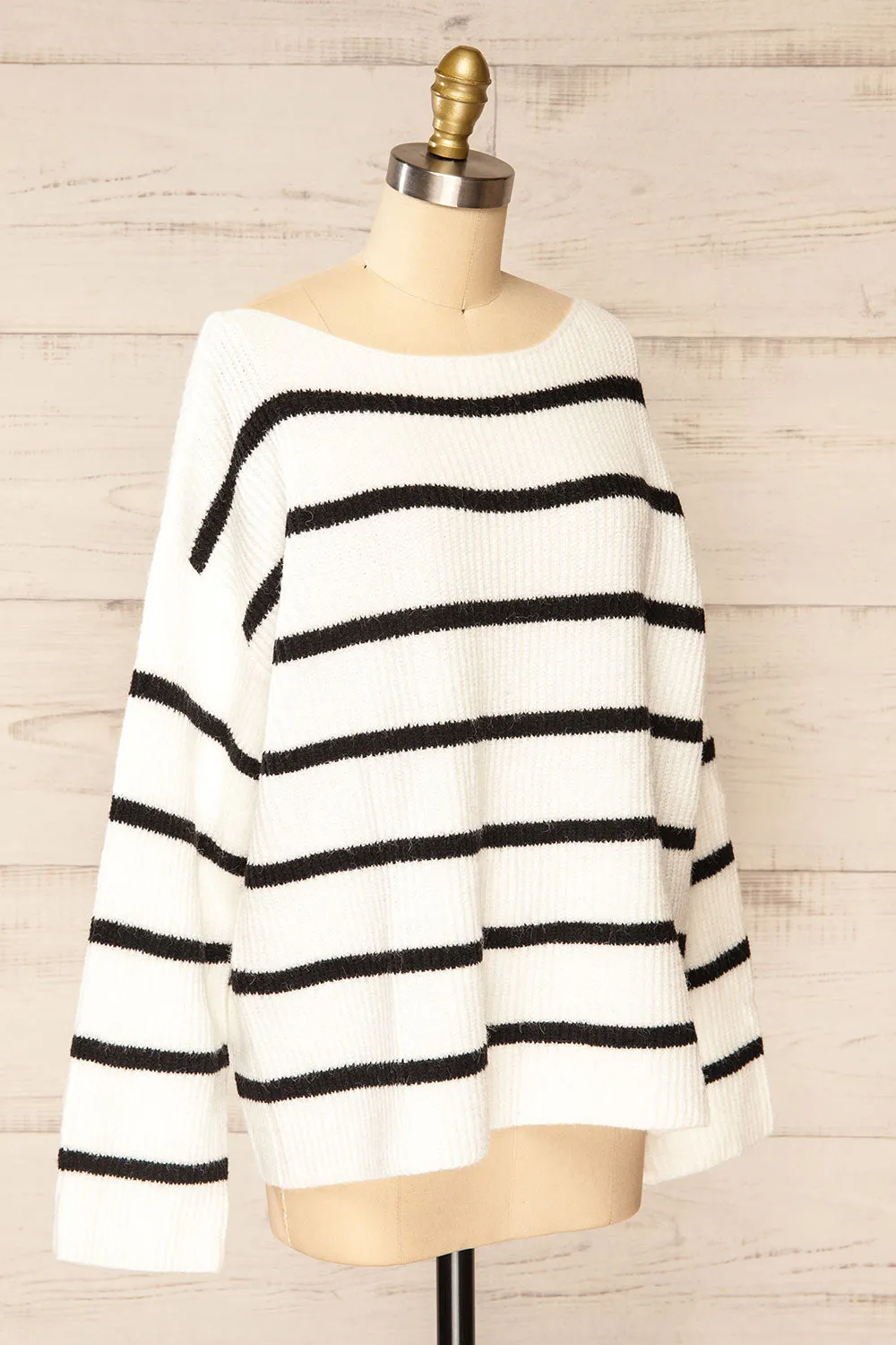 Brest | Oversized White Thick Knit Striped Sweater sold by Boutique 1861 product image thumbnail 3