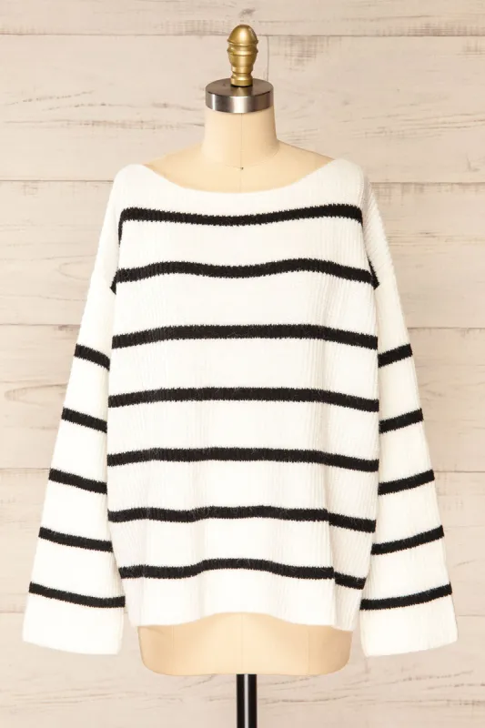 Brest | Oversized White Thick Knit Striped Sweater sold by Boutique 1861