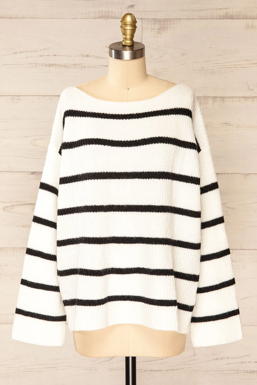 Brest | Oversized White Thick Knit Striped Sweater sold by Boutique 1861