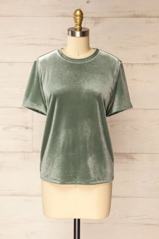 Walsall | Sage Velvet T-Shirt sold by Boutique 1861
