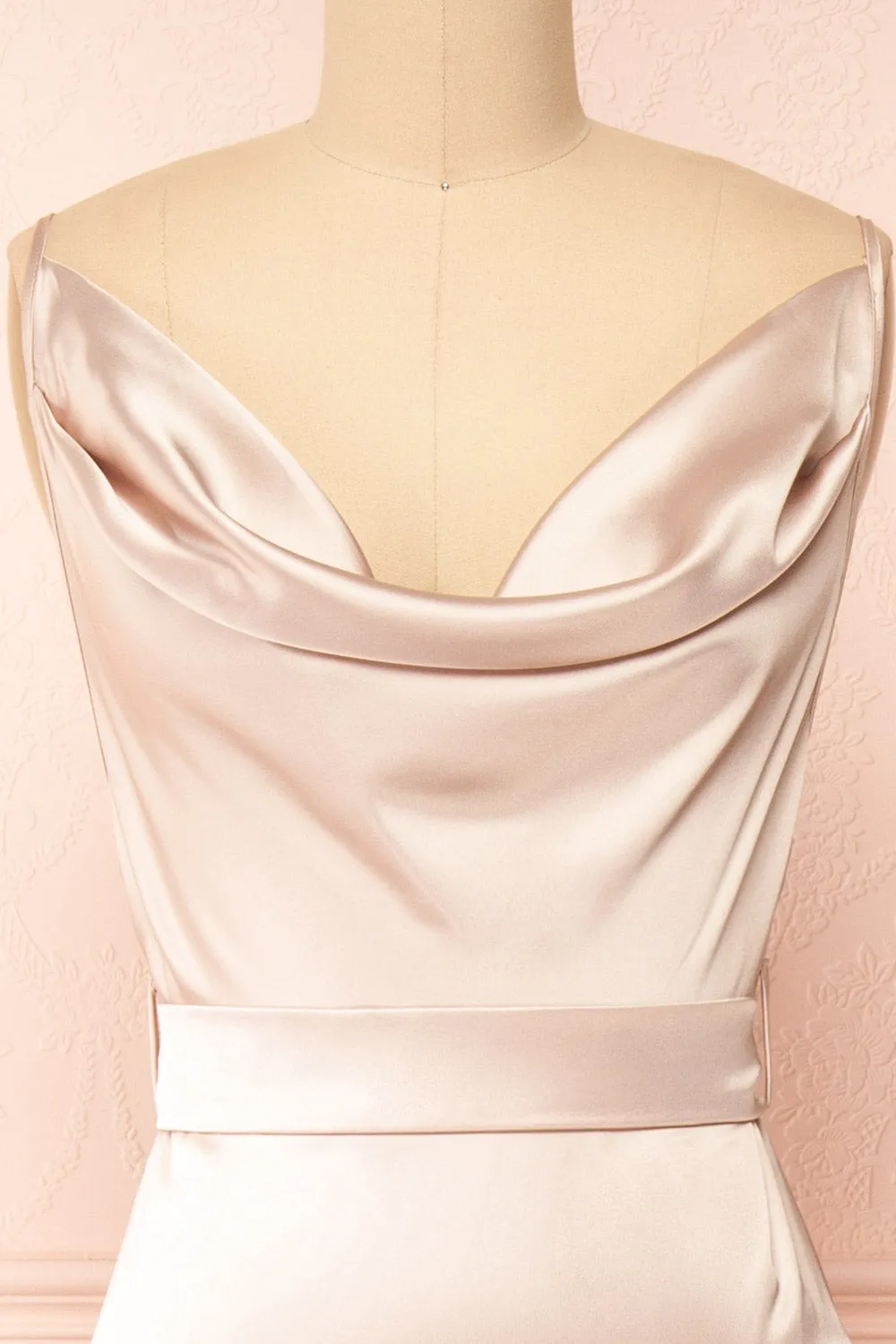 Celestielle | Champagne Cowl Neck Satin Maxi Dress sold by Boutique 1861 product image thumbnail 2