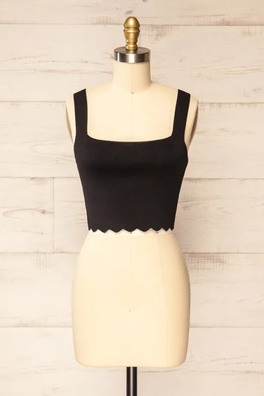 Shandaken Black | Cropped Top w/ Scalloped Hem sold by Boutique 1861