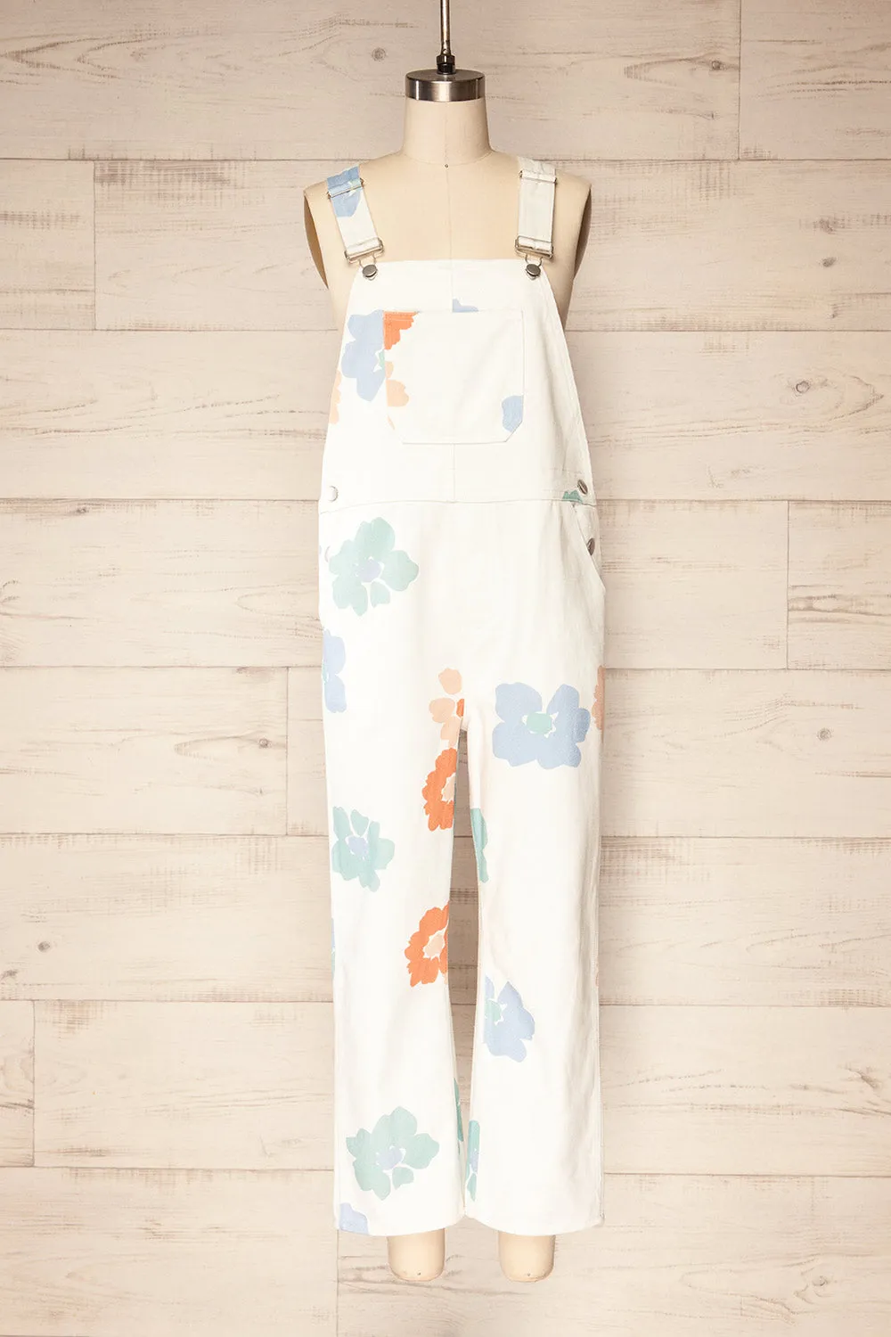 Claudius | White Floral Denim Overalls sold by Boutique 1861