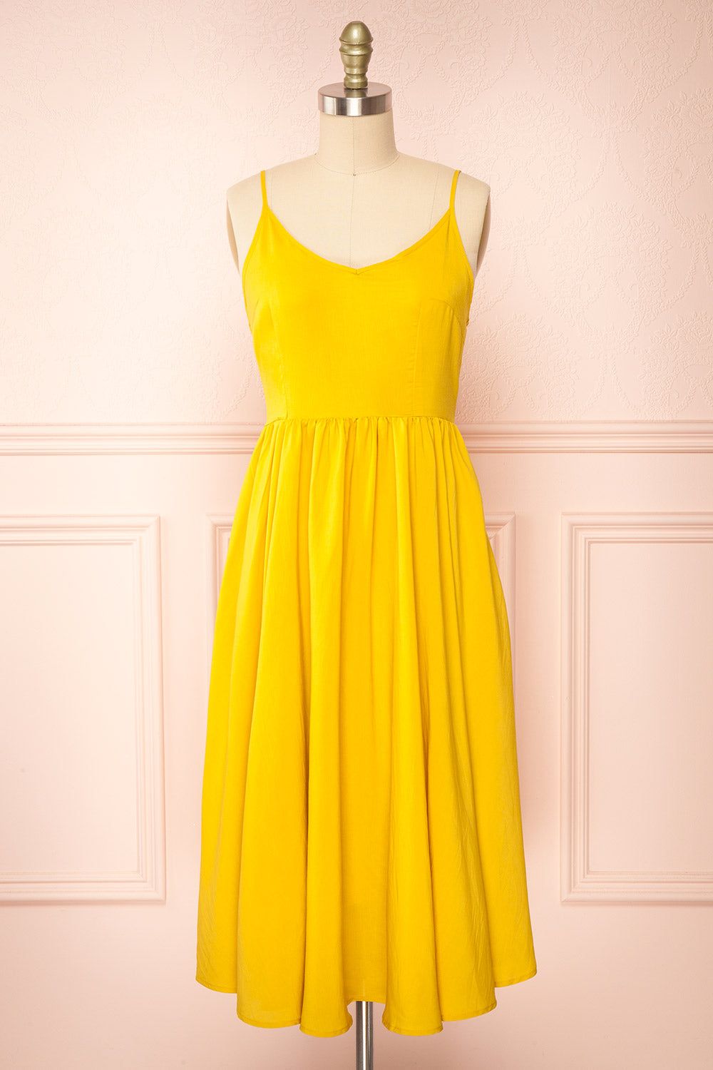 Kloe Yellow | Sleeveless A-line Midi Dress sold by Boutique 1861