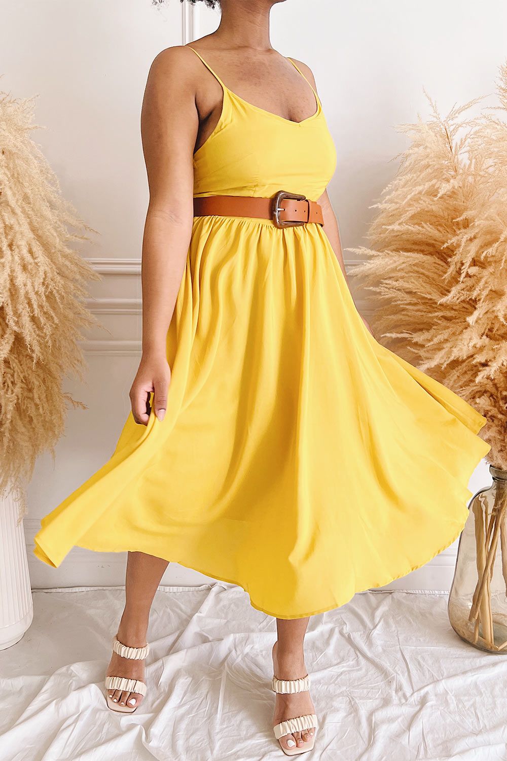 Kloe Yellow | Sleeveless A-line Midi Dress sold by Boutique 1861 product image thumbnail 2