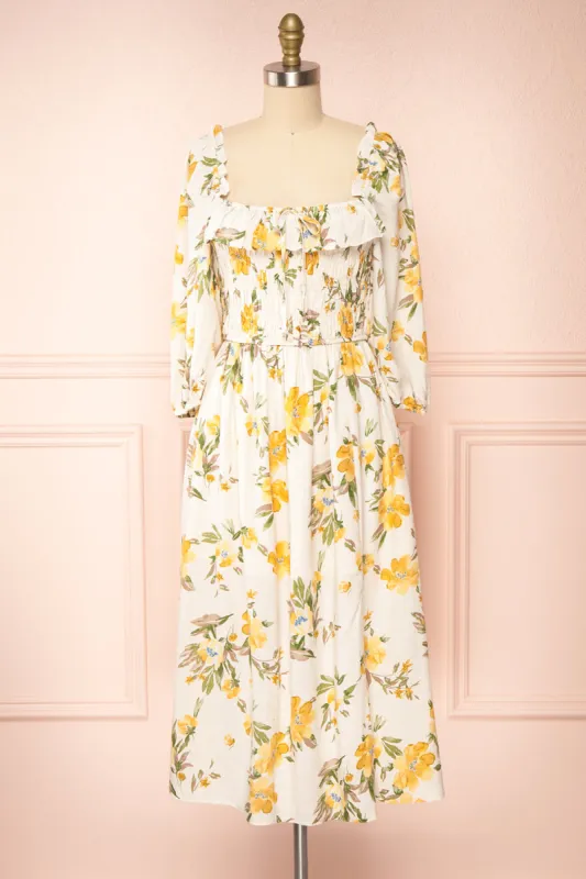 Karina | Empire Waist Floral Midi Dress sold by Boutique 1861