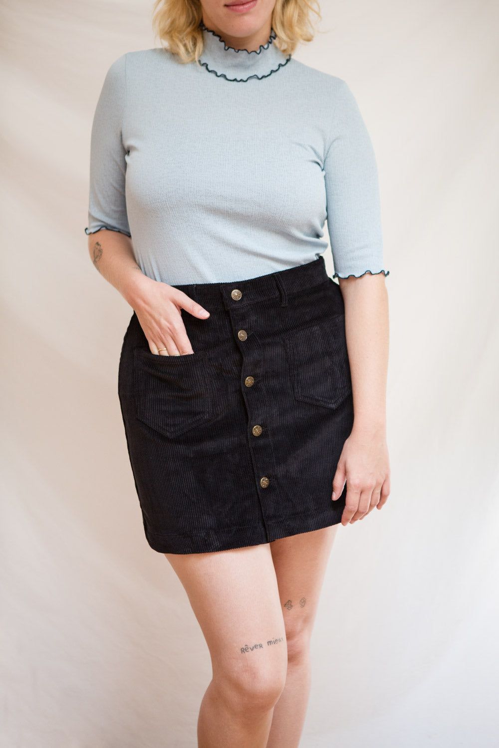 Acy Black | Short Corduroy Skirt w/ Buttons sold by Boutique 1861 product image thumbnail 2