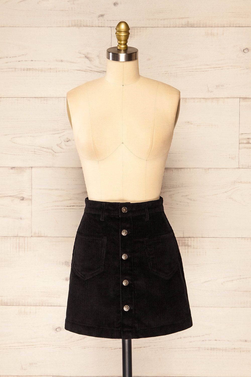 Acy Black | Short Corduroy Skirt w/ Buttons sold by Boutique 1861