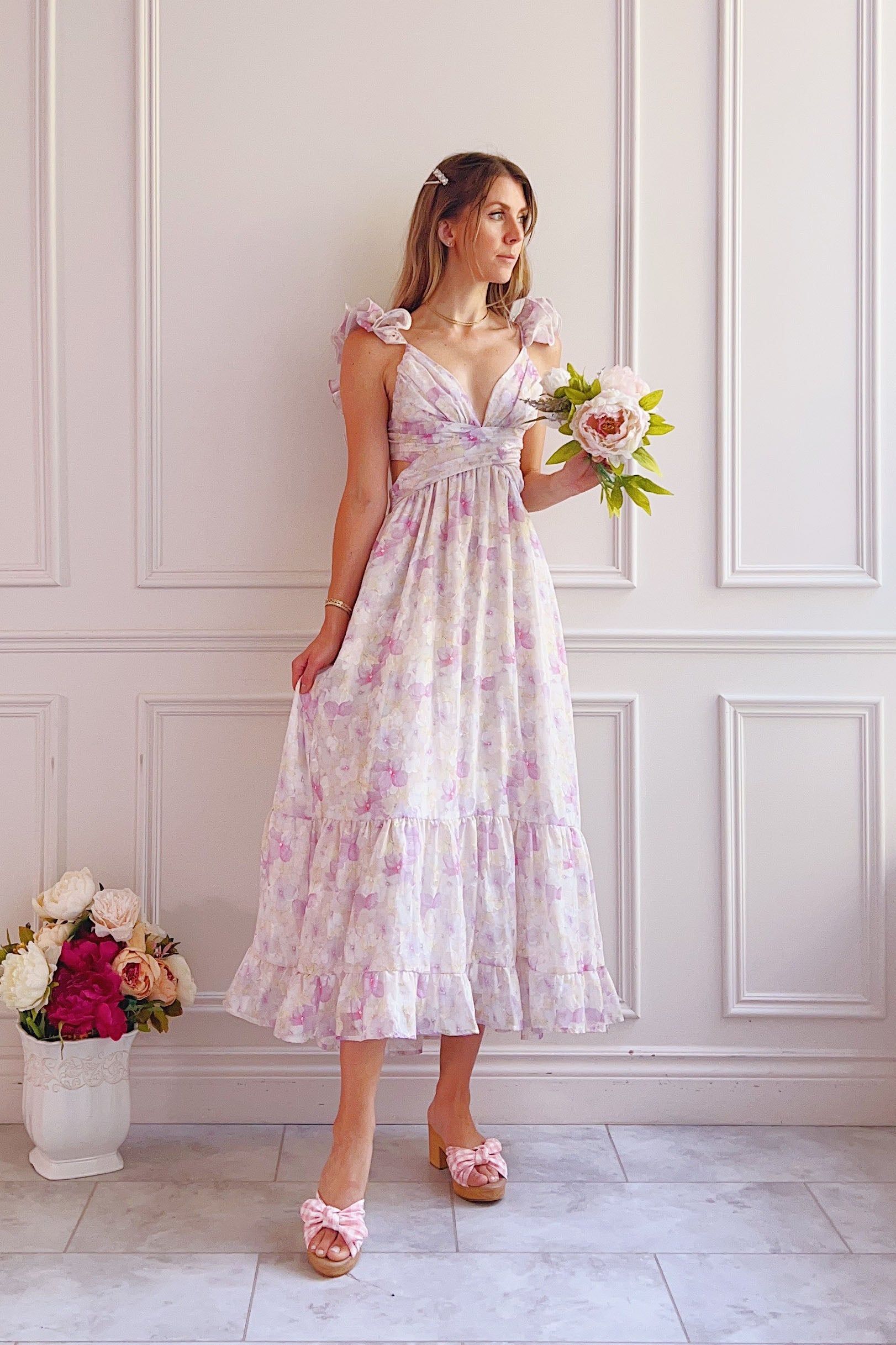 Natacha | Long Lilac Floral Dress w/ Ruffled Straps sold by Boutique 1861 product image thumbnail 10