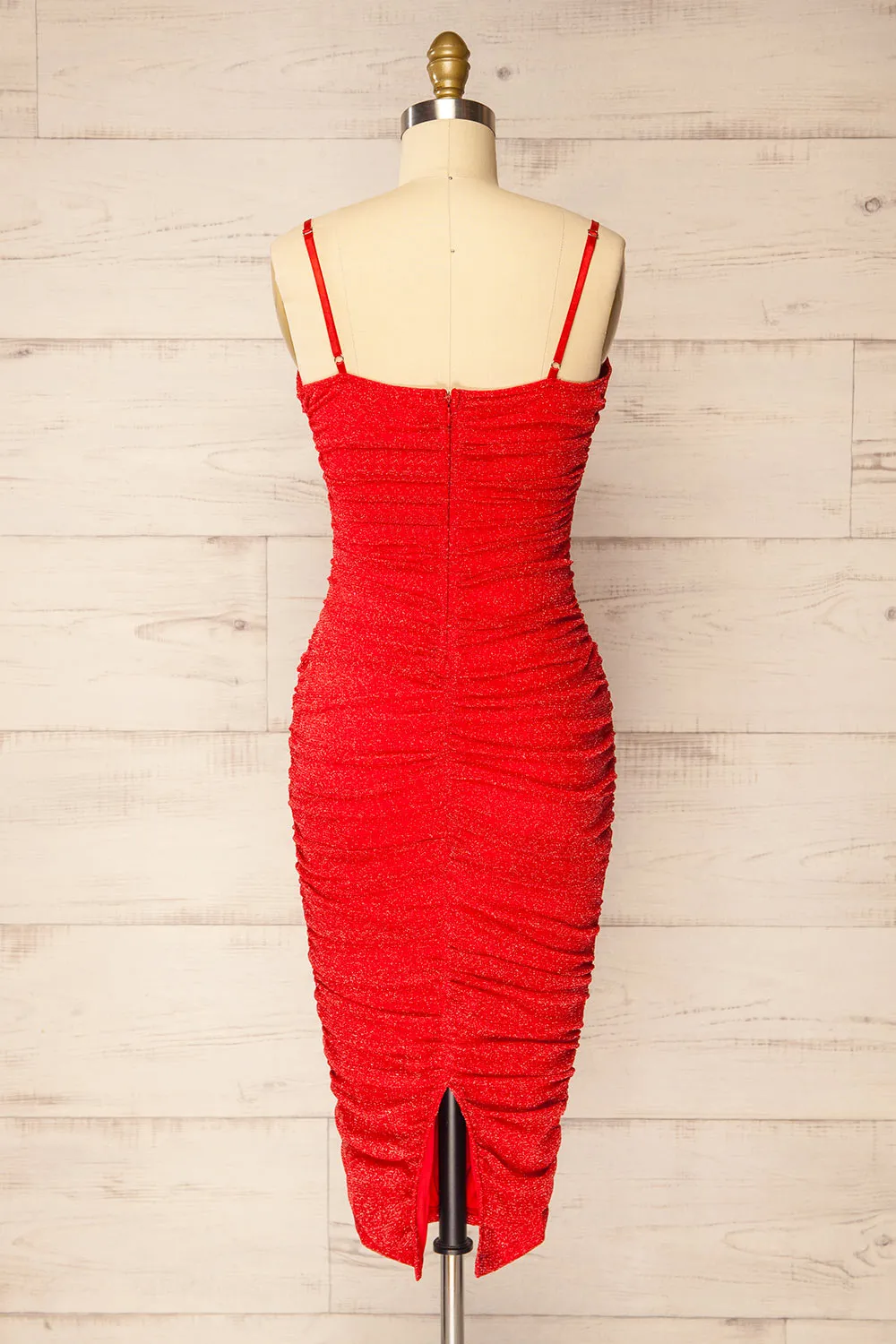 Baku Red | Fitted Ruched Sparkly Midi Dress sold by Boutique 1861 product image thumbnail 5