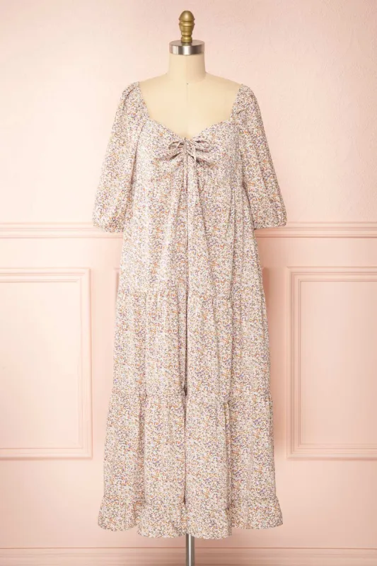 Leigh | Floral Tiered Midi Dress w/ Puffy Sleeves made by Boutique 1861
