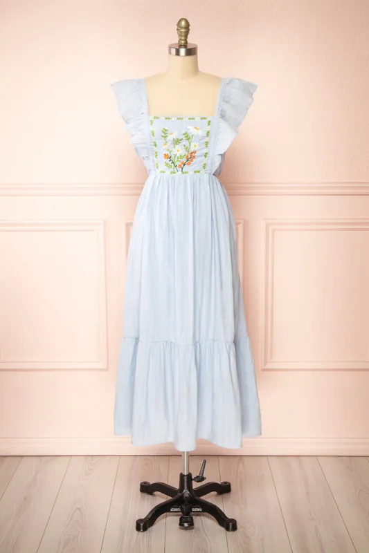 Thora Blue | Midi Dress w/ Floral Embroidery sold by Boutique 1861