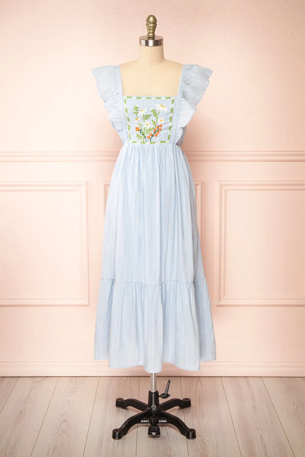 Thora Blue | Midi Dress w/ Floral Embroidery sold by Boutique 1861