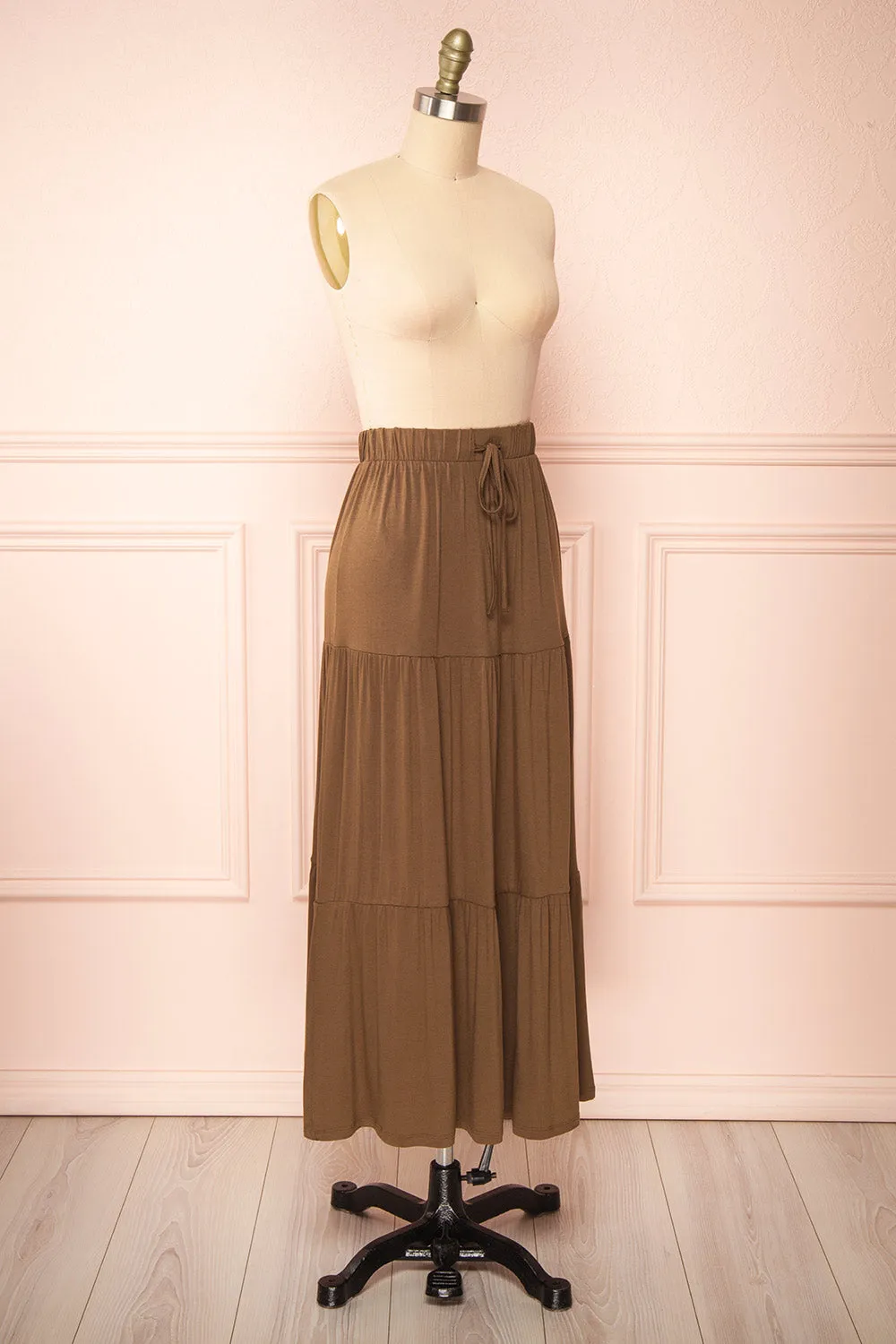 Cupido Khaki | Tiered Midi Skirt sold by Boutique 1861 product image thumbnail 3