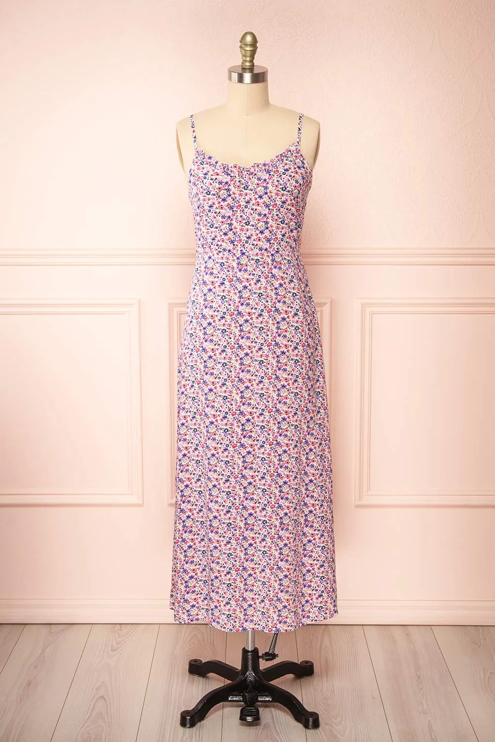 Loranda Pink | Colourful Midi Dress w/ Ruffles sold by Boutique 1861