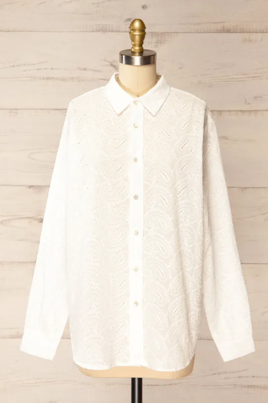 Aldbourne | White Long Sleeve Shirt w/ Embroidery sold by Boutique 1861