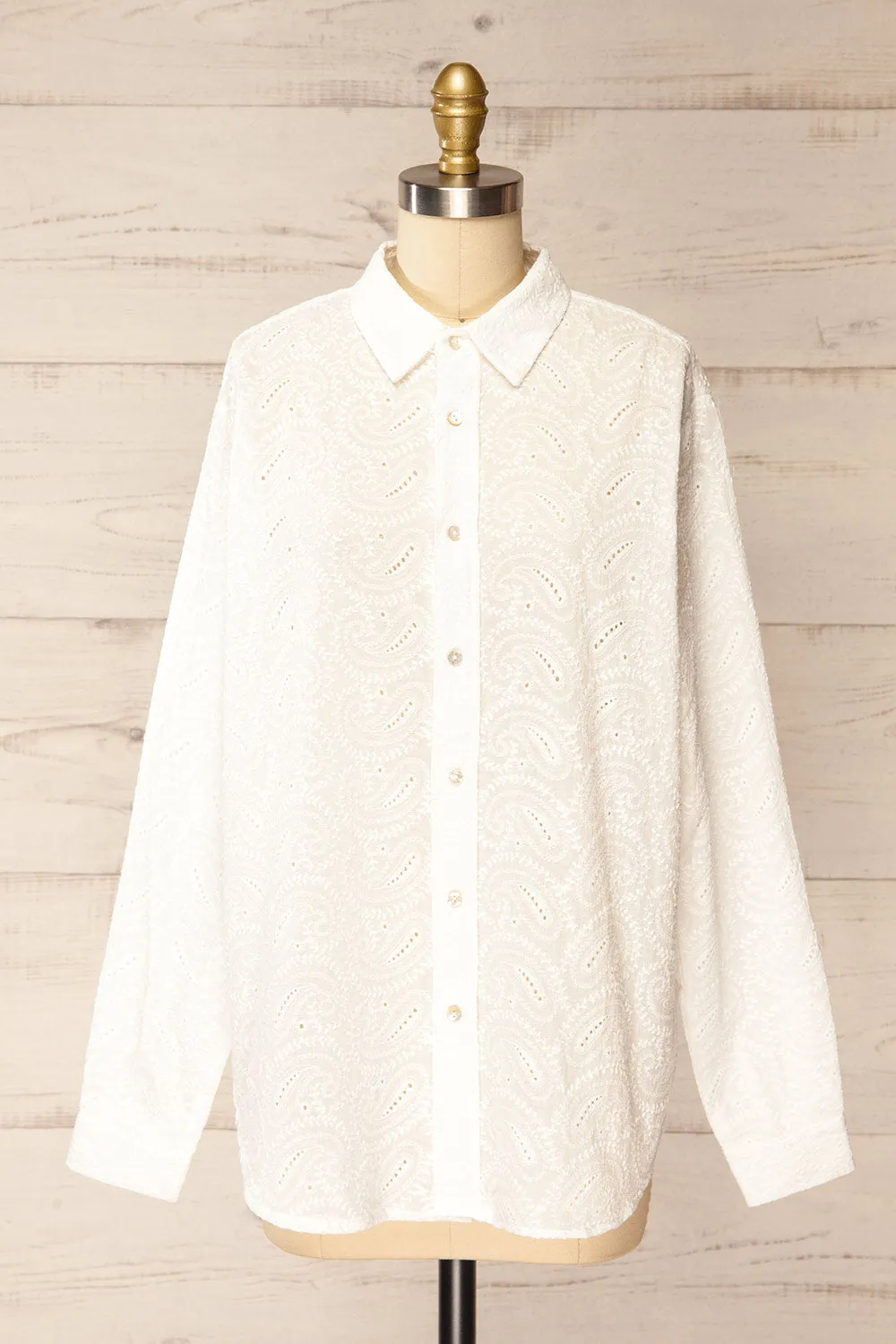 Aldbourne | White Long Sleeve Shirt w/ Embroidery sold by Boutique 1861