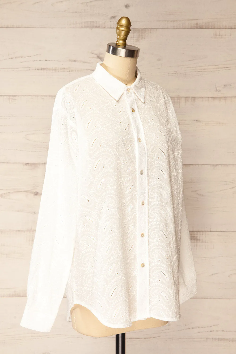 Aldbourne | White Long Sleeve Shirt w/ Embroidery sold by Boutique 1861 product image thumbnail 3