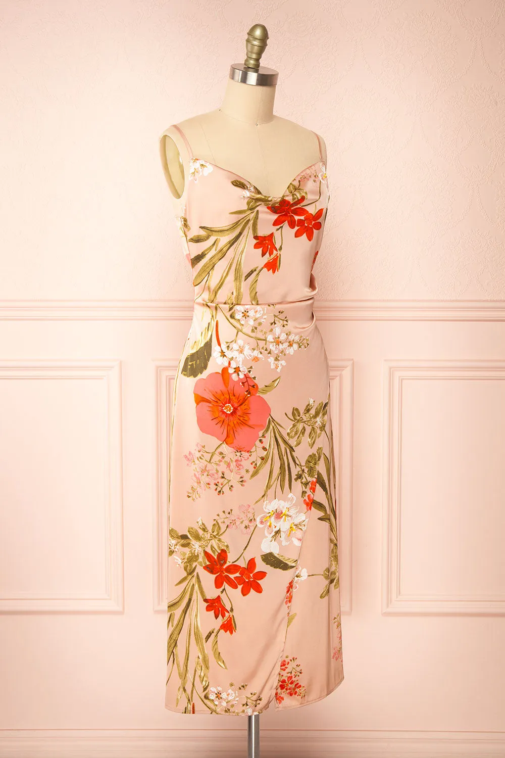 Annelise Pink | Cowl Neck Floral Midi Dress sold by Boutique 1861 product image thumbnail 3
