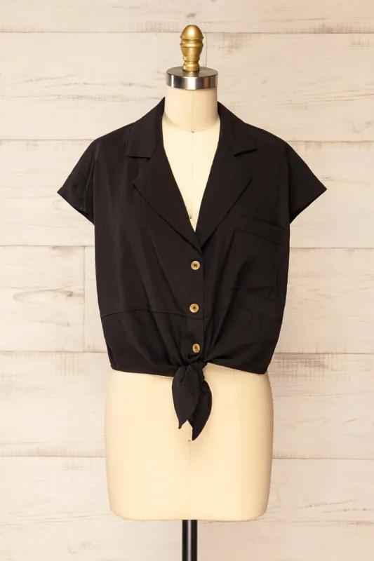 Merempah Black | Crop Top w/ Front Tie sold by Boutique 1861