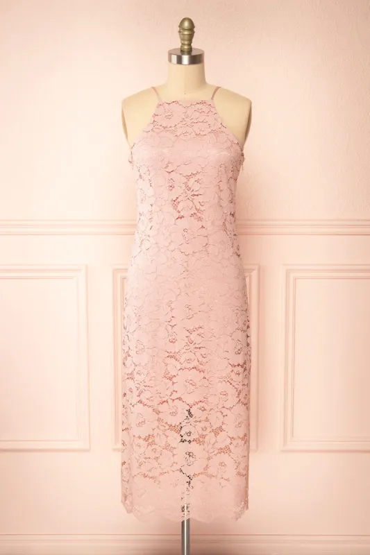 Ashley Mauve | Straight Lace Midi Dress sold by Boutique 1861