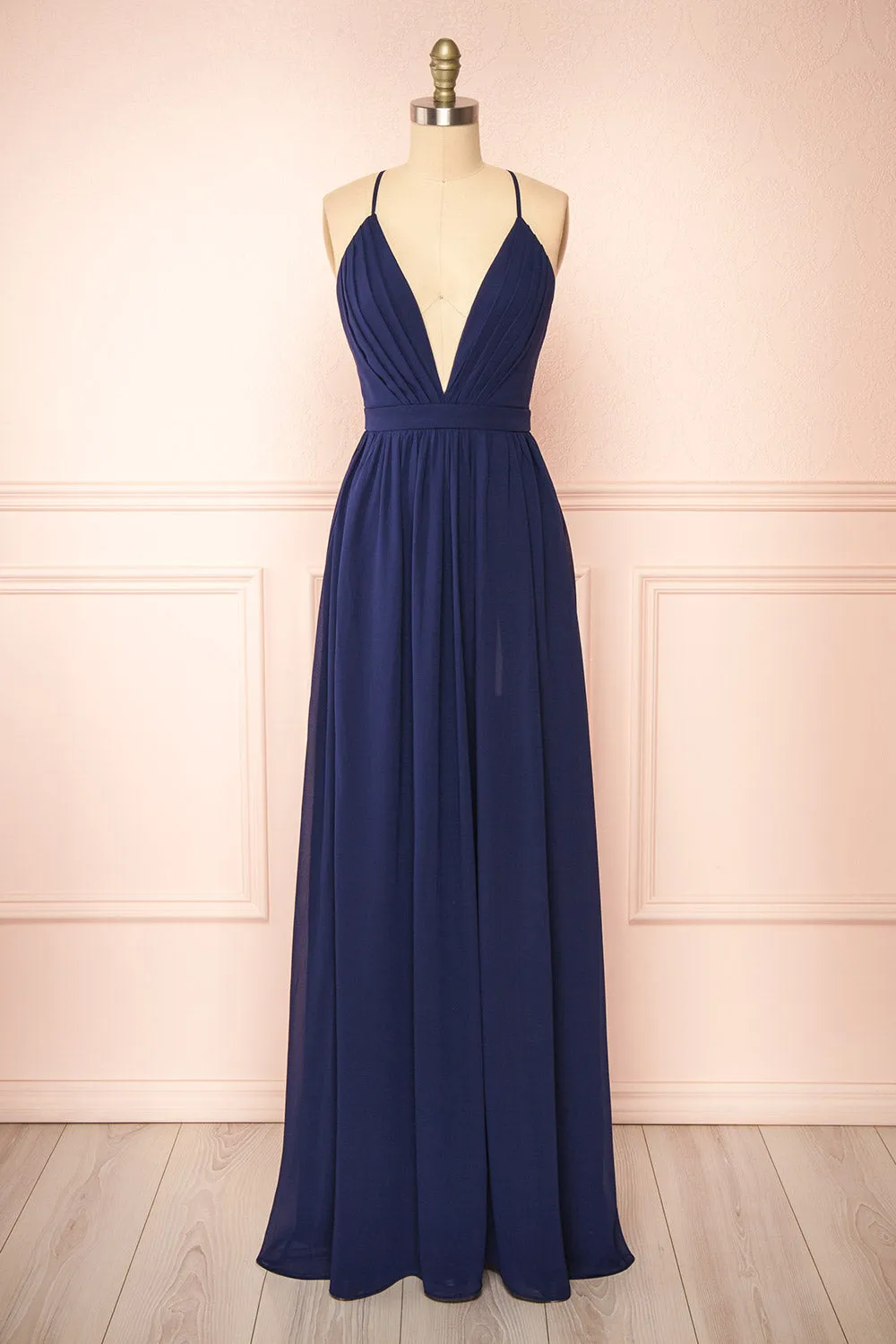 Haley Navy | Deep V-Neck Chiffon Maxi Dress sold by Boutique 1861