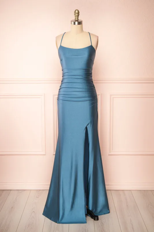 Sonia Blue Grey | Mermaid Maxi Dress w/ Slit sold by Boutique 1861