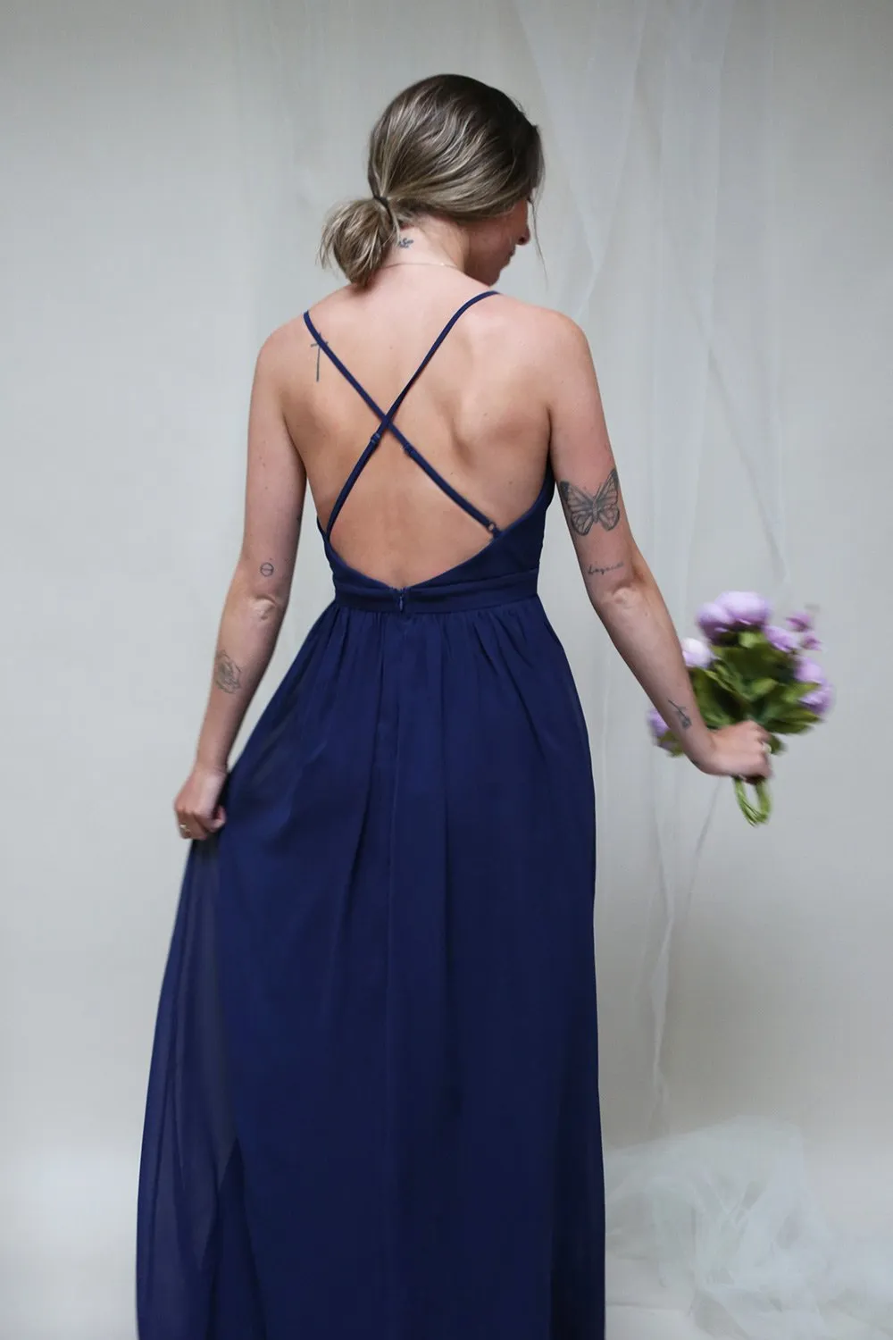Haley Navy | Deep V-Neck Chiffon Maxi Dress sold by Boutique 1861 product image thumbnail 2