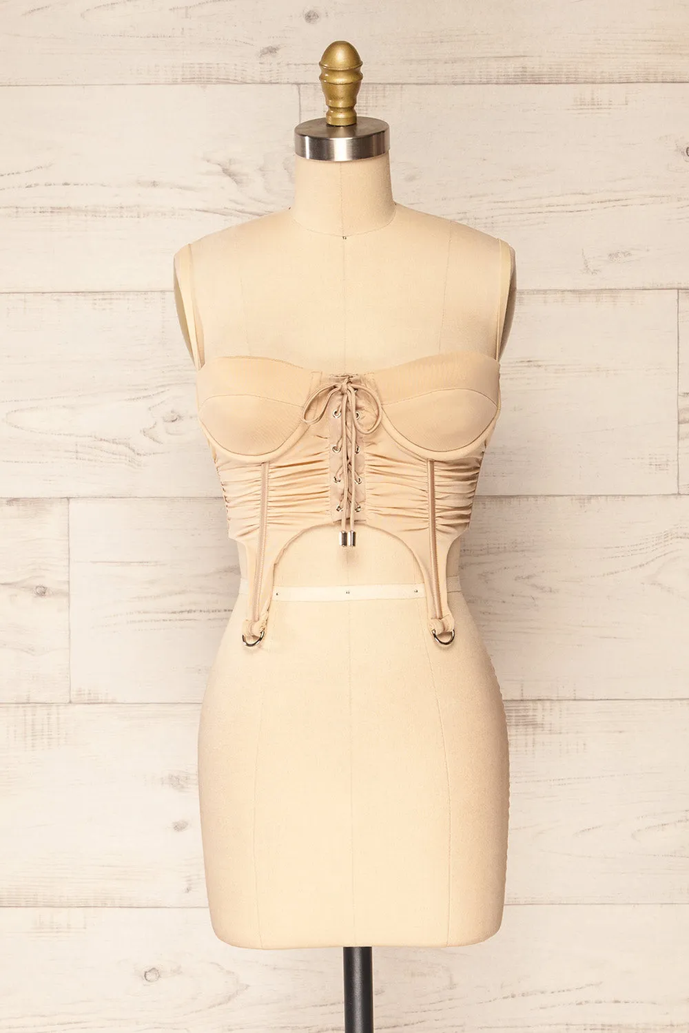 Greske | Beige Bustier Crop Top sold by Boutique 1861