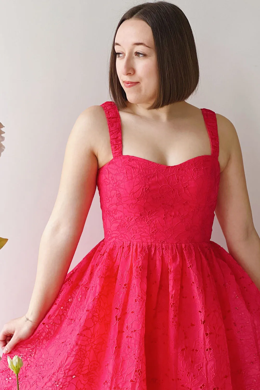 Maeva | Red Midi Dress w/ Floral Embroidery sold by Boutique 1861 product image thumbnail 2